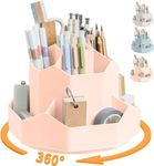 360 Rotating Pen Holder Desk Accessories Large Capacity Pencil Makeup Storage Box Desktop Organizer School Office Stationery (Pink)