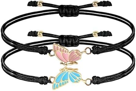 Nayyana Lot de 2 bracelets d'amitié, cadeaux pour votre meilleure amie pour femme, bracelet papillon, bracelet d'amitié pour filles BFF, amant, petit ami, bleu et rose
