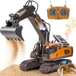 maysida Remote Controlled Excavator Toy with Light & Sound for Boys Ages 3-12, 2.4 GHz Rechargeable RC Digger with Metal Bucket & 680° Rotation for Kids