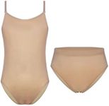 Girls Dance Leotards Teens Undergarment Dancewear Camisole Leos for Kids Ballet Class Practise, Nude Top & Briefs, 6-8 Years