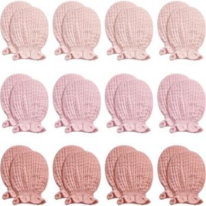 Pro Goleem Baby Mittens 12-pack for Newborn Girls, Soft Organic Cotton Muslin No Scratch Gloves with Elastic Strap,Infant Essentials 0-6 Months,Neutral Classic Pink, Baby Registry Must Haves Gift