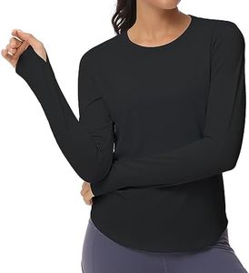 THE GYM PEOPLE Women's Long Sleeve Workout Shirts Athletic Crewneck Hiking Tops with Thumb Hole Black