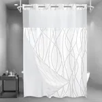 LXBNI No Hook Grey Shadow Striped Long Shower Curtain with Snap in Fabric Liner Set - Hotel Shower Curtain and Liner Set with See Through Mesh Top Window,Machine Washable, 71x86 INCH