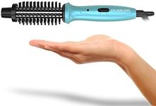 PHOEBE Mini Travel Curling Iron Hair Brush 3/4 Inch Dual Voltage Ceramic Tourmaline Ionic Curler Brush Professional Anti-Scald Portable Curling Wands Heated Styling Hair Brush for Short Hair(Blue)