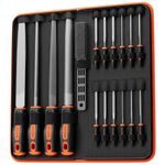 Simniam 18Pcs Professional Files Set, Premium T12 Metal Files with Suitcase, Flat/Triangle/Half-Round/Round Large Files & 12x Needle Files&Cleaning Brush, Perfect for Wood, Metal&DIY Project