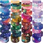 Ieebee 52 Rolls Washi Tape Set, Gold Foil Galaxy Washi Tape for Journaling Supplies, 4 Size Washi Tapes for Scrapbooking, DIY Journal Set, Craft, Gift Wrapping, Painting