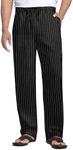 COOFANDY Mens Striped Linen Pants Casual Beach Pants Elastic Drawstring Waist Lightweight Summer Trousers (Black & White, L)