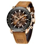 BY BENYAR Mens Watches Analog Quartz Chronograph Waterproof Luminous Watch for Men Business Work Sport Casual Fashion Brown Leather Band Dress Men's Wrist Watches Elegant Gifts for Men Father's Day