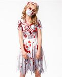 IKAL Women Zombie Nurse Costume Adult Bloody Horror Suit Mommy and Me Hospital Worker Uniform for Halloween Fancy Party 3PCs L