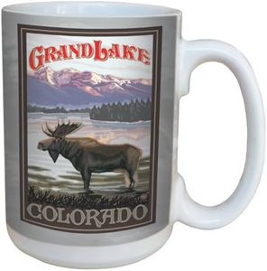 TreeFree Greetings 79366 Grand Lake Moose by Paul A. Lanquist Ceramic Mug with Full-Sized Handle, 15-Ounce, Multicolored