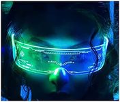 Fency Cyberpunk Glasses, USB Rechargeable LED Glasses whit Bilaterally Controllable, 7 Colors Changing Flashing, 1pcs