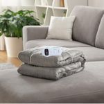 WELTHERM Electric Over Blanket | Heated Throw Blanket | Shu & Flannel Fleece | 10 Heat Modes | 10 Hour Timer | Digital LED Controller | Double(180 x 130cms) | Over Heat Protection | Washable | OB-TSF