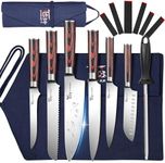 SYOKAMI Chef Knife Set, 14pcs Japanese Kitchen Knife Set with Roll Bag, Pakkawood Handle, High Carbon Stainless Steel Professional Kitchen Knives for Camp Travel Outdoor