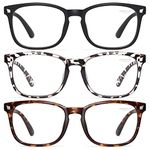 Gaoye Blue Light Blocking Glasses - 3 Pack Fashion Square Fake Eyeglasses, Anti UV Ray Computer Gaming Blue Blockers Glasses for Women/Men (Matte Black+Leopard+Tortoise)