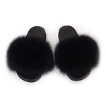 Dayiss Fur Slippers Slides For Women Open Toe Fuzzy Fur Slippers Girls Fluffy House Slides Single Strap Slip On Sandals Summer Shoes Outdoor Indoor(9.5 B(M) US,Black)