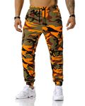 MakingDa Tracksuit Bottoms Men Camo Gym Joggers Cargo Sweatpants Drawstring Multi-Pocket Running Trousers Combat Camouflage Work Pants-Orange-M-34