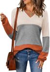 Zeagoo Womens Fall Long Sleeve Tops Casual V Neck Loose Fit Knit Lightweight Sweater Pullover Top Colorblock XL