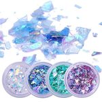 Holographic Mermaid Nail Sequins, Nail Chunky Glitter,Fluorescent Glass Paper, Iridescent Flakes Glitters Sticker, Hair Body Nail Art Paillette Decor(4 boxs)