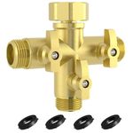 YANWOO Heavy Duty Metal 3 Way + Type Garden Hose Splitter with Shut-Off Valves, 3/4" High Flow Spigot Faucet Connectors with 4 Extra Silicone Washers