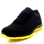 Get Fit Mens Mesh Running Trainers Athletic Walking Gym Shoes Sport Run - Black/Yellow - 10