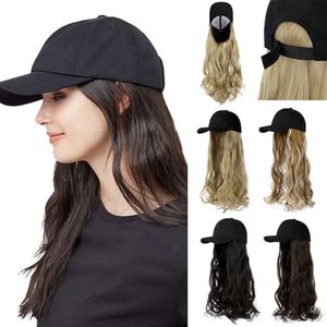 Cephermer Baseball Hat Wig,Hat with Hair attached 24'' Adjustable Black Cap with Long Wavy Synthetic Hair Extensions for Women Girls(Dark Brown)