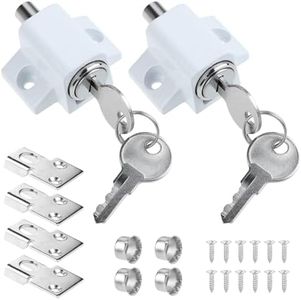 WiMas Lot de 2 verrous de porte coulissante pour fenêtre - Limiteur de porte - Verrou de sécurité pour porte coulissante - Avec clé - Blanc