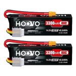 HOOVO 4S Lipo Battery 14.8V 80C 3300mAh RC Lipo Battery Pack Softcase with XT60 Connector for RC Boat, RC Car, Truck, RC Drone Quadcopter Helicopter Airplane FPV, 2 Pack
