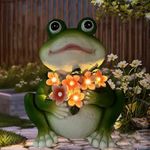 TSTGEE Solar Frog Garden Decor Resin Frog Garden Statues for Outside,Patio,Yard,Lawn, Gardening Gifts for Women,Frog Outdoor Decorations