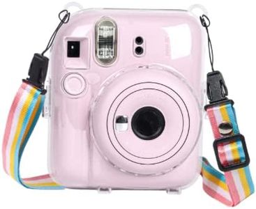 Protective Camera Case for Fujifilm Instax Mini 12 - with Rainbow Strap and Built in Film Holder- Hard Shell Clear Case