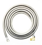 Shark Industrial Premium Stainless Steel Dishwasher Hose - 10 FT No-Lead Burst Proof Water Supply Line 3/8" comp x 3/8" comp with attached 90 degree 3/8" comp x 3/8" MIP elbow - 10 year warranty