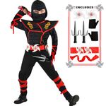 Satkull Ninja Costume Boy Halloween Kids Costume Boy Ninja Muscle Costume With Ninja Foam Accessories Best Children Gifts(Kids-Xl-10/12T) - Black