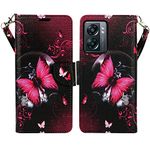 Zase for OnePlus Nord N300 5G T-Mobile/Metro Wallet Case Protective Cover Cute Premium PU Leather Flip Folio Magnetic Closure w/Kickstand ID Card Slot Wrist Strap for Nord N300 (Hot Pink Butterfly)