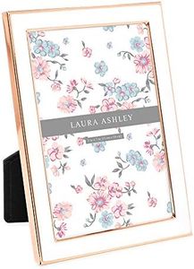 Laura Ashley Cadre photo en émail blanc, bord en métal or rose avec chevalet, pour comptoir, comptoir, table, bibliothèque, bureau, décoration murale, galerie photos 12,7 x 17,8 cm