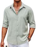 COOFANDY Men's Linen Long Sleeve Button Down Casual Untucked Shirts Button Up Wrinkle Free Oxford Shirts, Green, Medium