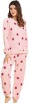 Allegra K Winter Flannel Pajama Sets for Women Cute Printed Long Sleeve Nightwear Top and Pants Loungewear Soft Sleepwears Strawberry Printed Pink X-Large