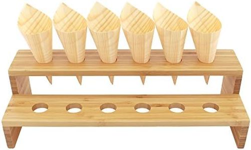 (1, Straight Multi Level) - BambooMN 33cm x 12cm x 8.9cm Natural Bamboo Straight Multi Level Food Cone Display Tamaki Stand for Restaurants, Catered Events, Party or Buffets, Holds up to 12 Cones