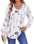 Zeagoo Long Sleeve Tops for Ladies White Floral Bohomian Tunic Top to with Legging Soft V Neck Tee Dress Shirt