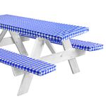 LINZEE Vinyl Fitted Picnic Table Cover with Bench Covers. Camper and Travel accessories. Checkered outdoor Picnic Tablecloth and seat Covers with Elastic Edges. Waterproof. 3 Pc Set for Patio. 72"x28"
