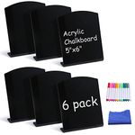 Chalkboard Signs, SUTINE 6 Pack Acrylic Small Chalk Board Sign Board, Tabletop Mini Chalkboard Signs for Food, Buffet, Parties, Message Boards, Table Numbers（5 x 6 in）