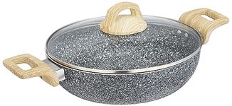 Amazon Basics Non-Stick Cookware Set, Granite Finish, Induction Base (1 Deep Kadai - 24 cm with Glass Lid; Granito Grey) Aluminium