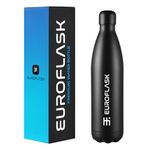 EuroFlask Stainless Steel Water Bottle, Leak Proof Metal Water Bottles with Double Wall Vacuum Insulation-12 Hrs Hot & 24 Hrs Cold Drinks Bottle for Gym, Sports and Work (Black, 750 mL)