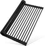 MERRYBOX Roll Up Dish Drying Rack Silicone Wrapped Over The Sink Dish Drying Rack Multipurpose Foldable Sink Drying Mat Anti-Slip & Anti-Rust Dish Rack for Kitchen, 17.5" x 13", Black