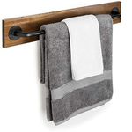 MyGift Rustic Burnt Wood Towel Bar with Metal Rod, Wall Mounted Towel Rack for Bathroom