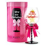 Happy Birthday Wine Glass for Women | Fun Gift Idea for Best Friend, Sister, Mom, Grandma, Aunt, Mimi, Teacher | Fabulous Any Age Bday Girl Present for Her | Big Glitter Decorated Glassware