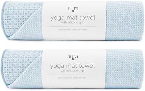 S&T INC. Aura Yoga Mat Towel with Non-Slip Grip, Enhanced Silicone Grip, Soft and Absorbent for Gym, Pilates, and Hot Yoga Mat, 2 Pack, 24 inches x 72 inches, 340GSM, Blue