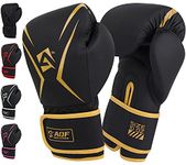 AQF Boxing Gloves Kids Adults - Training Muay Thai Gloves 6oz to 16oz for Punch Bag MMA Sparring Fighting & Kickboxing with Extra Layers of Padding (Gold, 6oz)