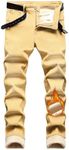 Qazel Vorrlon Men's Fleece Lined Jeans for Men Winter Warm Flannel Lined Jeans Mens Skinny Slim Fit Stretch Denim Pants Khaki, Size 40