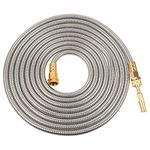 VERAGREEN Stainless Steel Metal Garden Hose 304 Stainless Steel Water Hose with Solid Metal Fittings and Newest Spray Nozzle, Lightweight, Kink Free, Durable and Easy to Store (25FT)