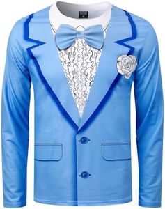 Funny World Blue Tuxedo Shirts for Men, Blue Long Sleeve, XX-Large