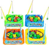 Gamie Wind-Up Fishing Game Set for Kids - Pack of 4 - Each Rotating Game Includes 8 Toy Fish and 2 Rods - Great Party Favor, Carnival Prize, Gift for Little Boys and Girls